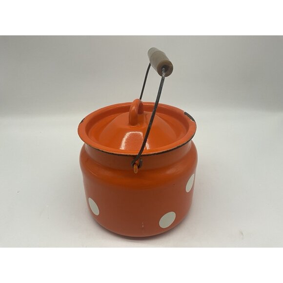 Enamel VTG  6 Inch High Mllk Can or Milk Churn Red/Orange w/White Polka Dots - Picture 6 of 16